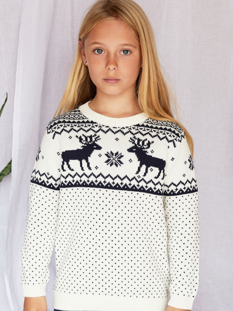 The Little Tailor Kids Christmas 100% Cotton Reindeer Pattern Jumper - Image 1 of 5