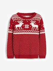 The Little Tailor Kids Christmas 100% Cotton Reindeer Pattern Jumper - Image 3 of 5