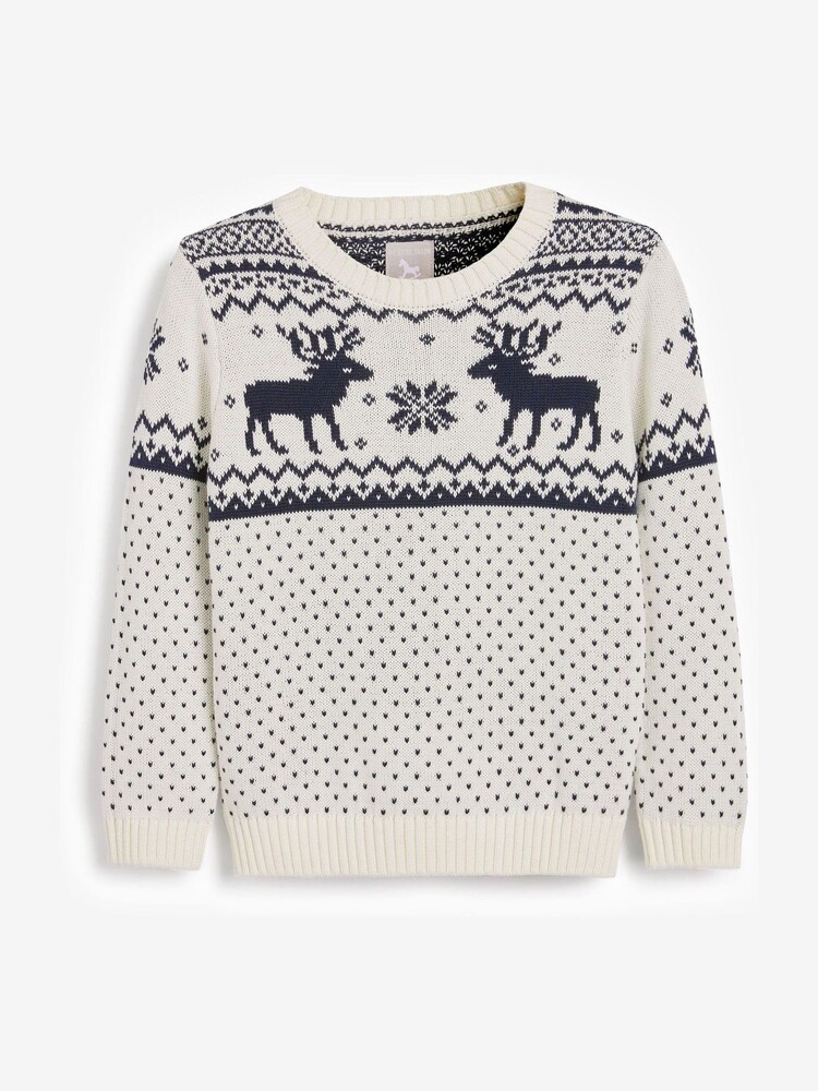 The Little Tailor Kids Christmas 100% Cotton Reindeer Pattern Jumper - Image 3 of 5
