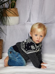 The Little Tailor Baby Christmas 100% Cotton Reindeer Fairisle Pattern Jumper - Image 2 of 5