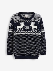 The Little Tailor Baby Christmas 100% Cotton Reindeer Fairisle Pattern Jumper - Image 3 of 5