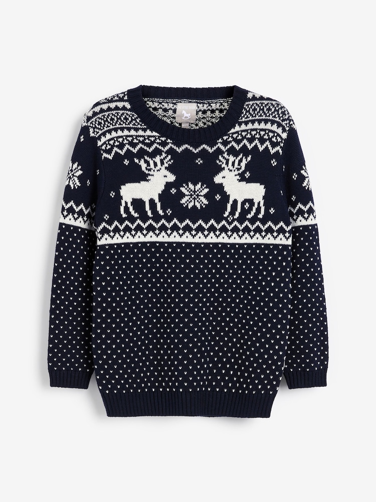 Bleumarin - The Little Tailor Bebeluș Crăciun 100% Cotton Reindeer Imprimeuri geometrice multicolore Pulover - Image 3 of 5