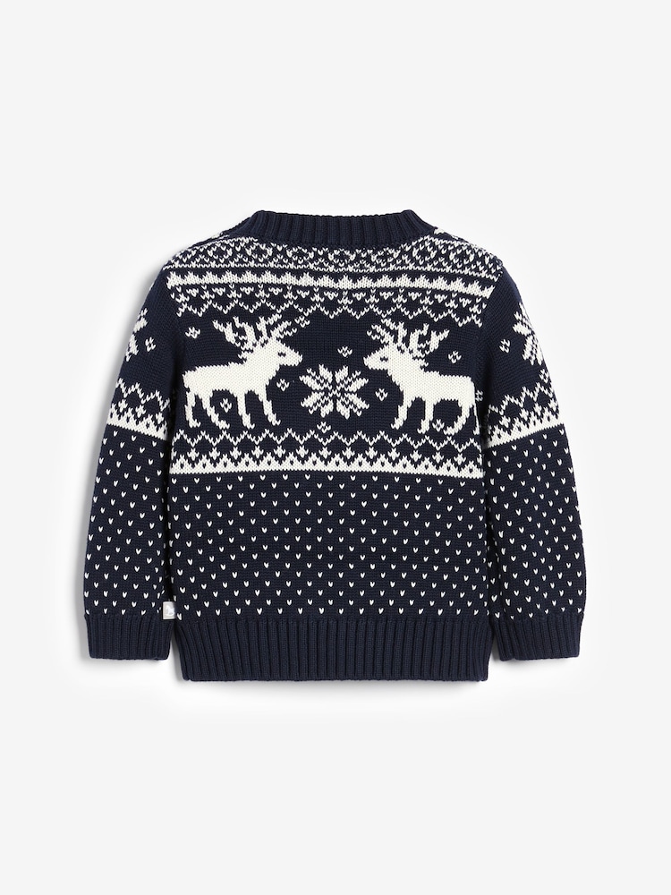 Bleumarin - The Little Tailor Bebeluș Crăciun 100% Cotton Reindeer Imprimeuri geometrice multicolore Pulover - Image 4 of 5