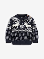 The Little Tailor Navy Christmas Reindeer Fairisle Jumper - Image 7 of 7