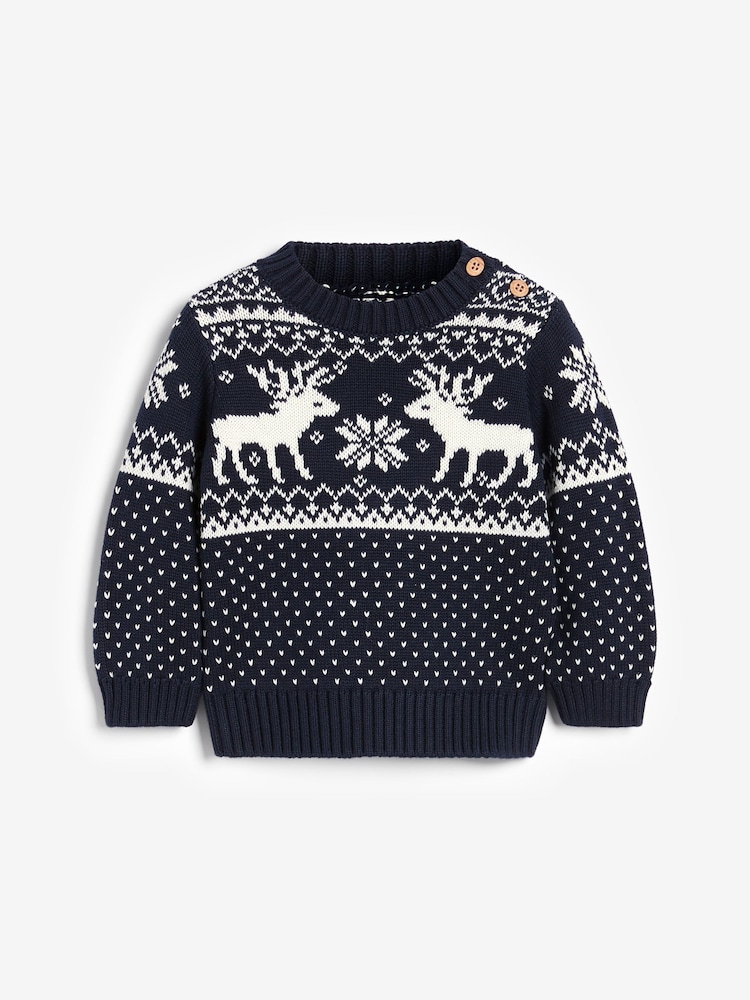 The Little Tailor Navy Christmas Reindeer Fairisle Jumper - Image 7 of 7
