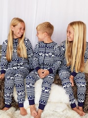 The Little Tailor Kids Reindeer Christmas Fairisle Pattern 100% Cotton All-In-One - Image 1 of 8