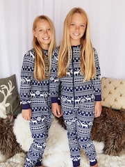 The Little Tailor Kids Reindeer Christmas Fairisle Pattern 100% Cotton All-In-One - Image 3 of 8