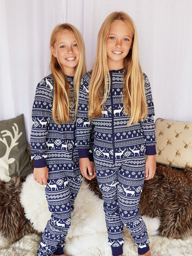 The Little Tailor Kids Reindeer Christmas Fairisle Pattern 100% Cotton All-In-One - Image 3 of 8