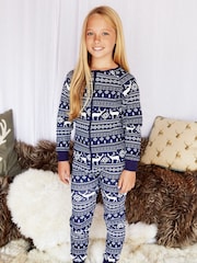The Little Tailor Kids Reindeer Christmas Fairisle Pattern 100% Cotton All-In-One - Image 4 of 8