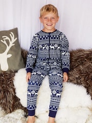 The Little Tailor Kids Reindeer Christmas Fairisle Pattern 100% Cotton All-In-One - Image 5 of 8