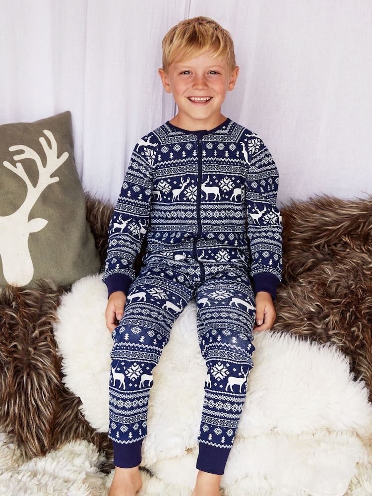 The Little Tailor Kids Reindeer Christmas Fairisle Pattern 100% Cotton All-In-One - Image 5 of 8
