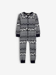 The Little Tailor Kids Reindeer Christmas Fairisle Pattern 100% Cotton All-In-One - Image 6 of 8