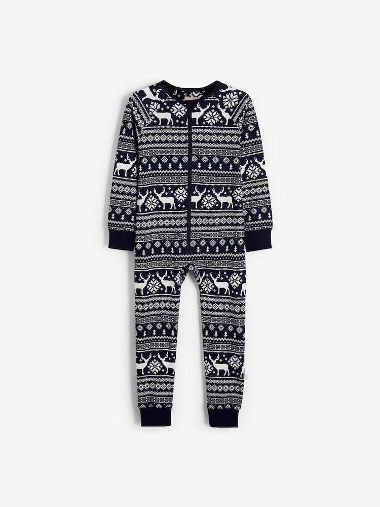 The Little Tailor Kids Reindeer Christmas Fairisle Pattern 100% Cotton All-In-One - Image 6 of 8