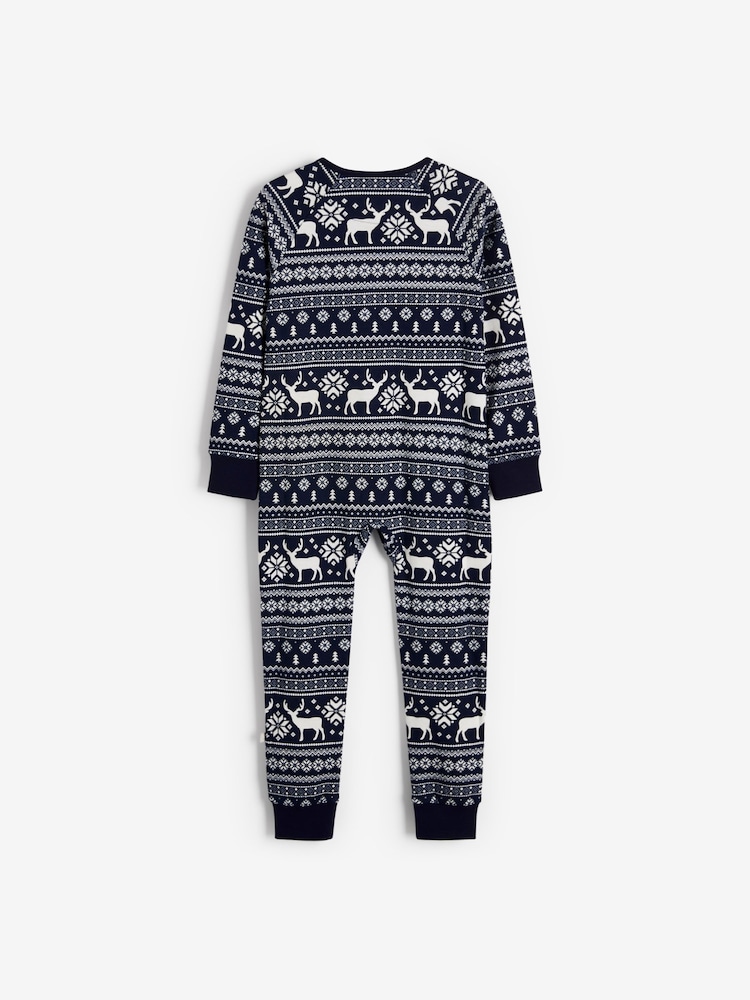 The Little Tailor Kids Reindeer Christmas Fairisle Pattern 100% Cotton All-In-One - Image 7 of 8
