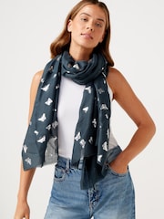 Charcoal Grey Butterfly Foil Lightweight Scarf - Image 1 of 4