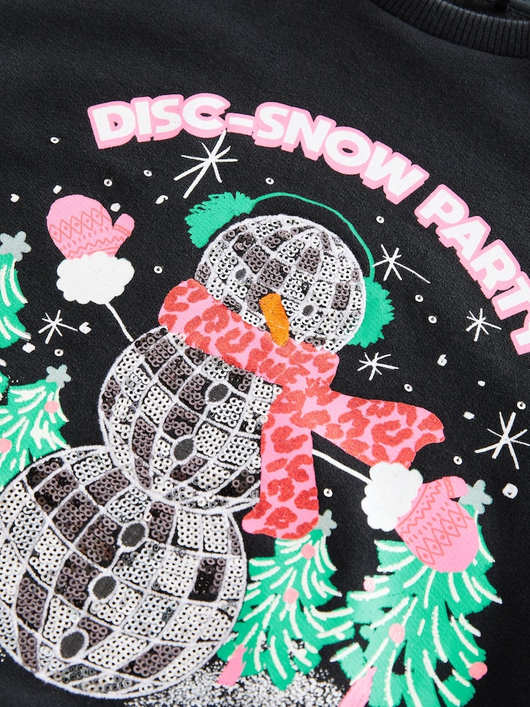 Black Sequin Snowman Christmas Sweatshirt Jumper (3-16yrs) - Image 7 of 7