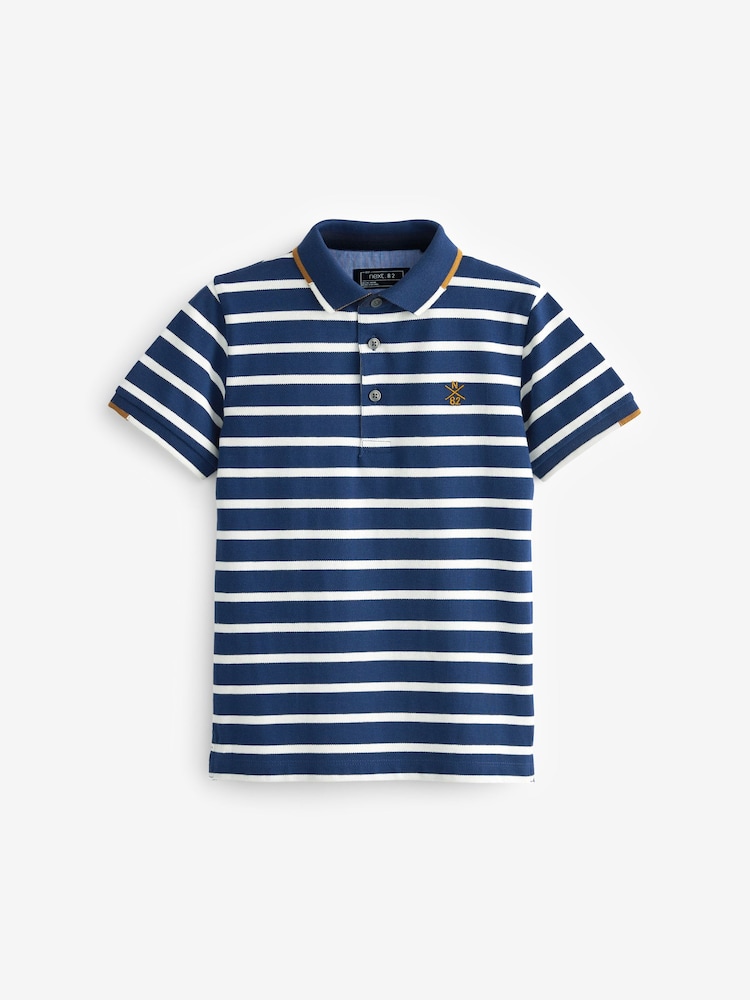 Navy Blue Short Sleeve Stripe Polo Shirt (3-16yrs) - Image 1 of 3 Navy Blue Short Sleeve Stripe Polo Shirt (3-16yrs) - Image 1 of 3