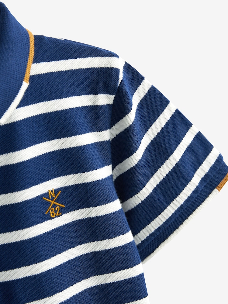 Navy Blue Short Sleeve Stripe Polo Shirt (3-16yrs) - Image 3 of 3 Navy Blue Short Sleeve Stripe Polo Shirt (3-16yrs) - Image 3 of 3