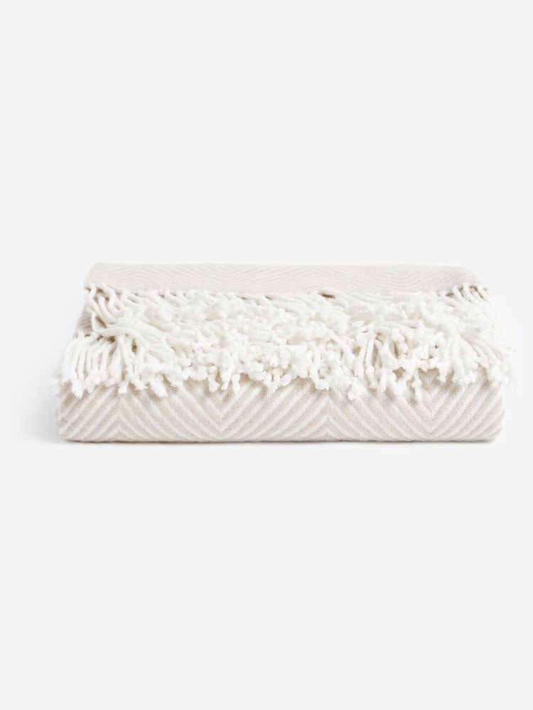 Natural Herringbone Cosy Throw - Image 3 of 4