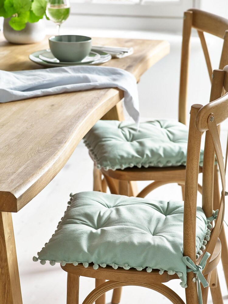 Sage Green Set of 2 Seat Cushions Pom Pom - Image 1 of 3