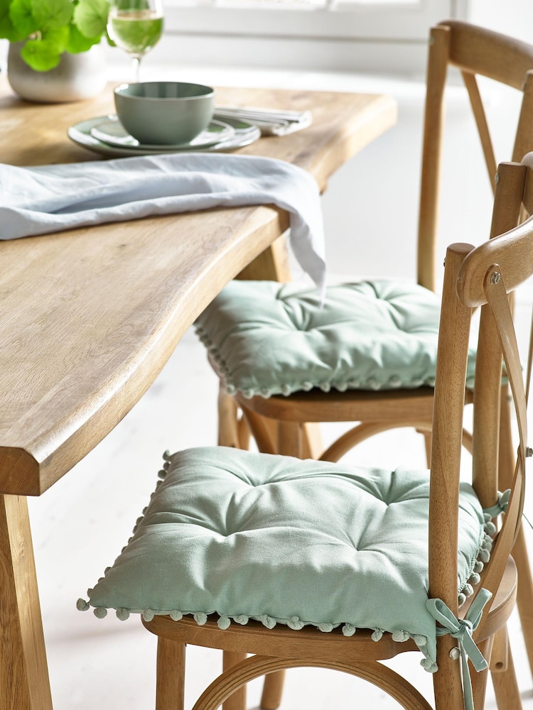 Sage Green Set of 2 Seat Cushions Pom Pom - Image 1 of 3 Sage Green Set of 2 Seat Cushions Pom Pom - Image 1 of 3