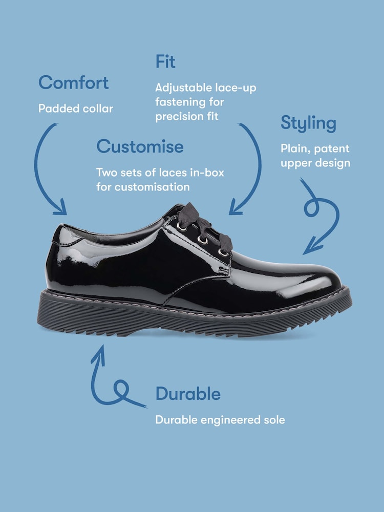 Start Rite Black Shiny Patent Standard Fit Closed Lace Up Stitch Down Chunky Soled School Shoes - Image 6 of 6 Start Rite Black Shiny Patent Standard Fit Closed Lace Up Stitch Down Chunky Soled School Shoes - Image 6 of 6