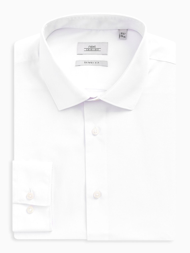 White Skinny Fit Single Cuff Easy Care Shirt - Image 1 of 6