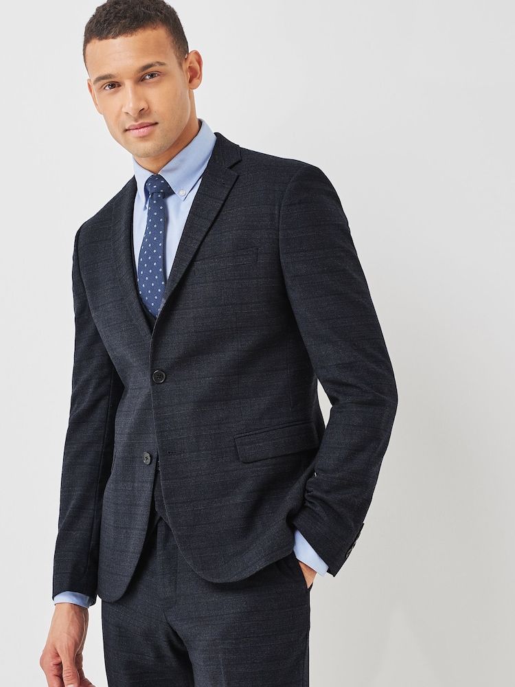 Blue Skinny Fit Wool Blend Check Suit: Jacket - Image 1 of 9