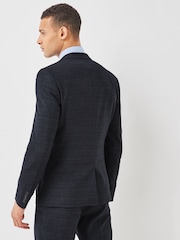 Blue Skinny Fit Wool Blend Check Suit: Jacket - Image 3 of 9