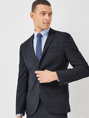 Blue Skinny Fit Wool Blend Check Suit: Jacket - Image 4 of 9