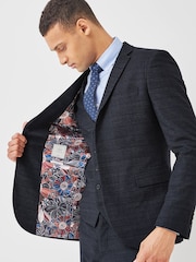 Blue Skinny Fit Wool Blend Check Suit: Jacket - Image 5 of 9
