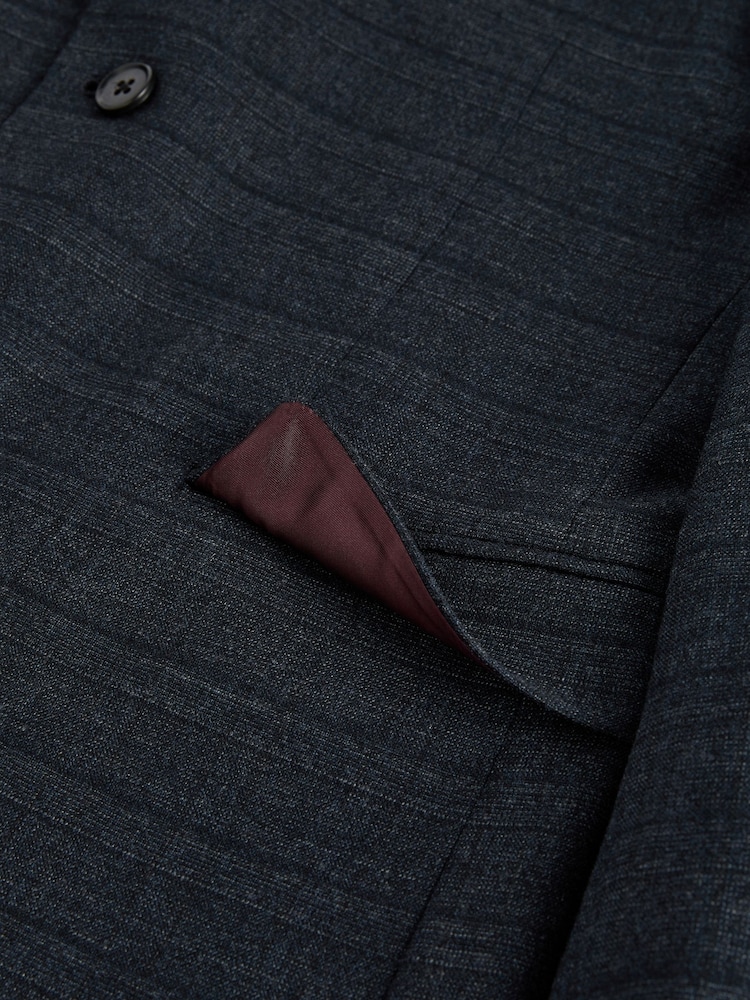 Blue Skinny Fit Wool Blend Check Suit: Jacket - Image 9 of 9