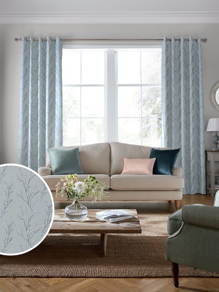 Laura Ashley Blue Pussy Willow Embroidered Made To Measure Curtains - Image 1 of 9