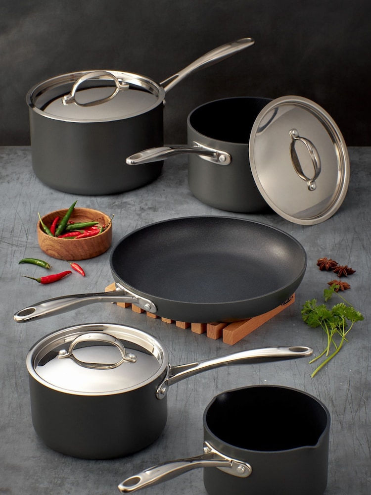 Stellar Silver Hard Anodised Non Stick 5 Piece Saucepan Set - Image 1 of 4