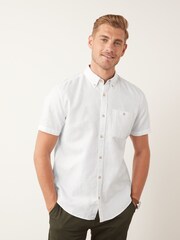 White Standard Collar Linen Blend Short Sleeve Shirt - Image 1 of 4
