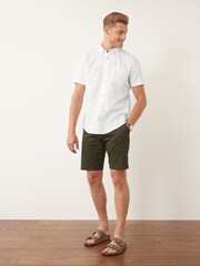 White Standard Collar Linen Blend Short Sleeve Shirt - Image 2 of 4