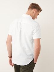 White Standard Collar Linen Blend Short Sleeve Shirt - Image 3 of 4