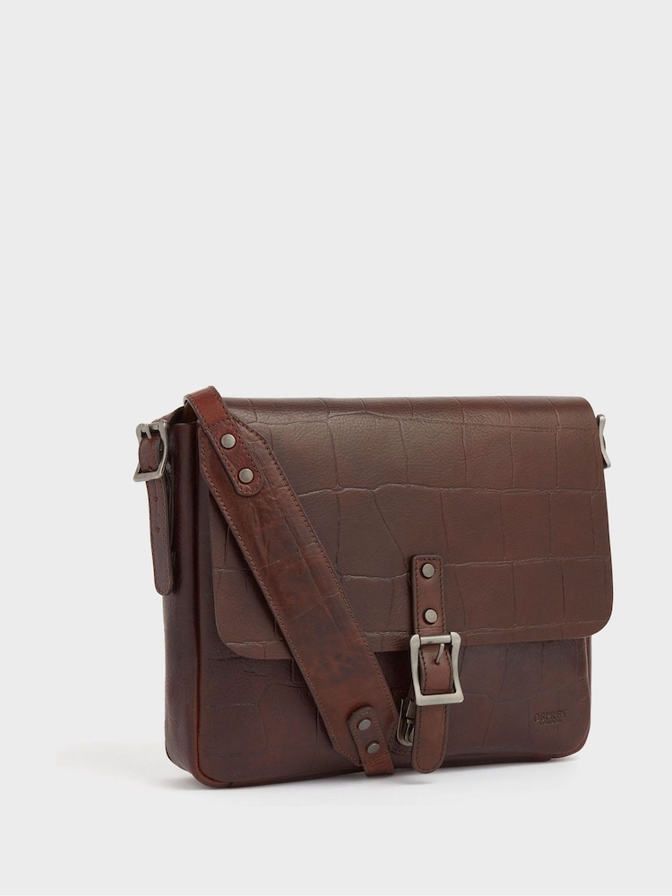 OSPREY LONDON Cognac Leather Brixton Croc Satchel Bag - Image 2 of 5 OSPREY LONDON Cognac Leather Brixton Croc Satchel Bag - Image 2 of 5