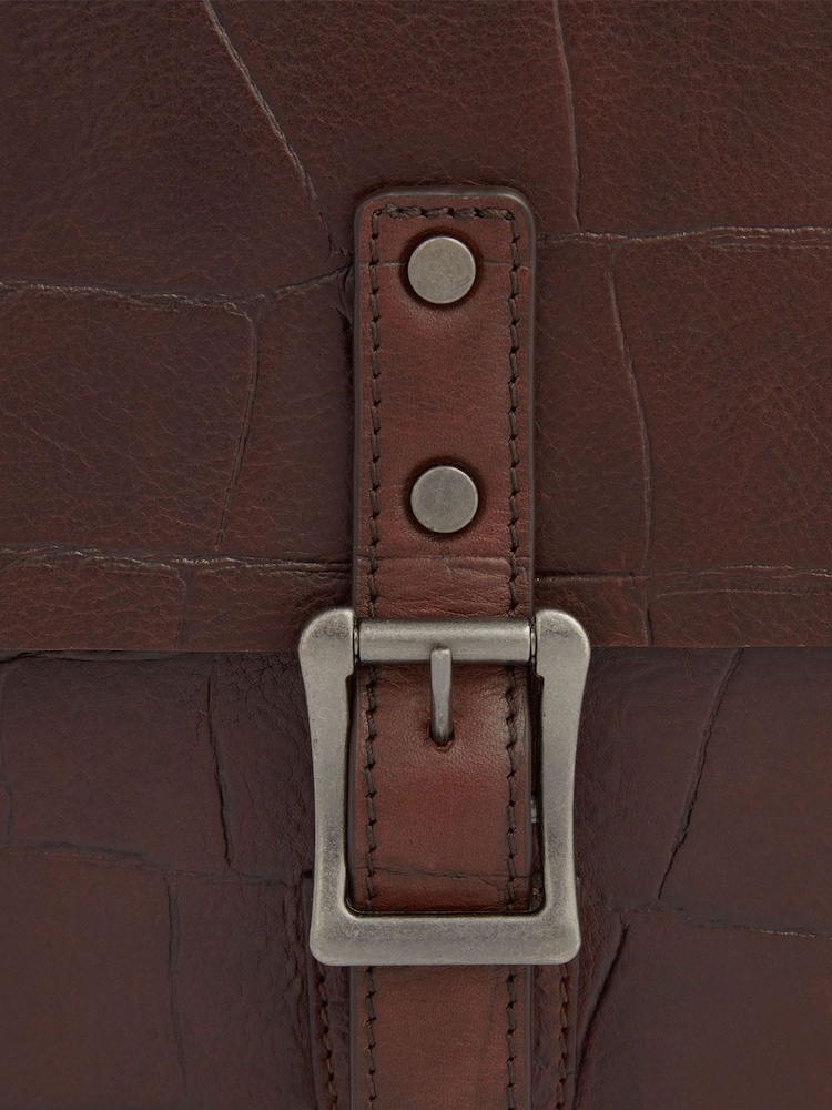 OSPREY LONDON Cognac Leather Brixton Croc Satchel Bag - Image 5 of 5 OSPREY LONDON Cognac Leather Brixton Croc Satchel Bag - Image 5 of 5