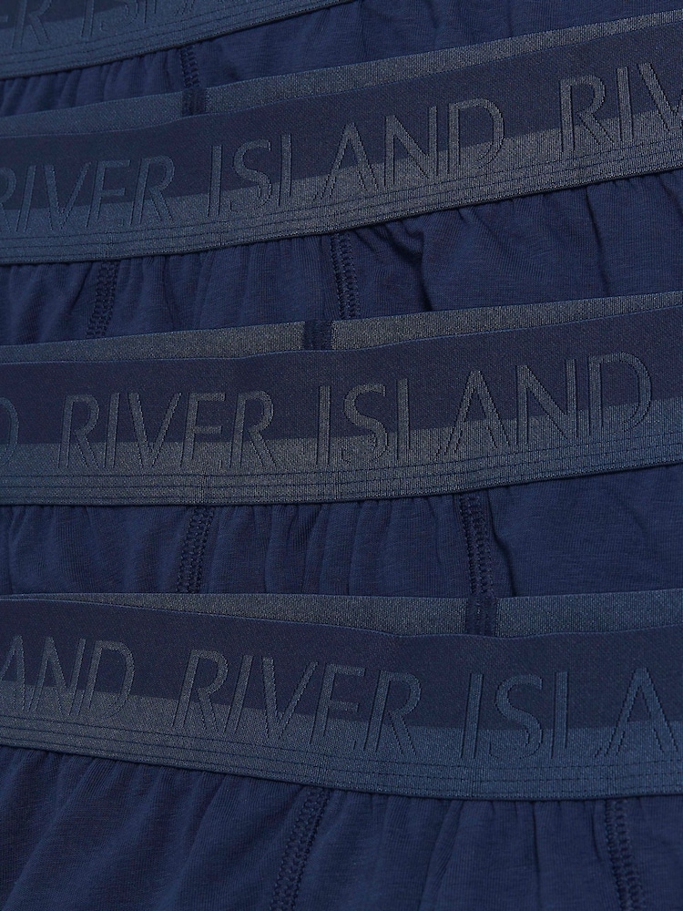 River Island Blue Blue Split 100% Cotton Boxers 4 Pack - Image 4 of 4
