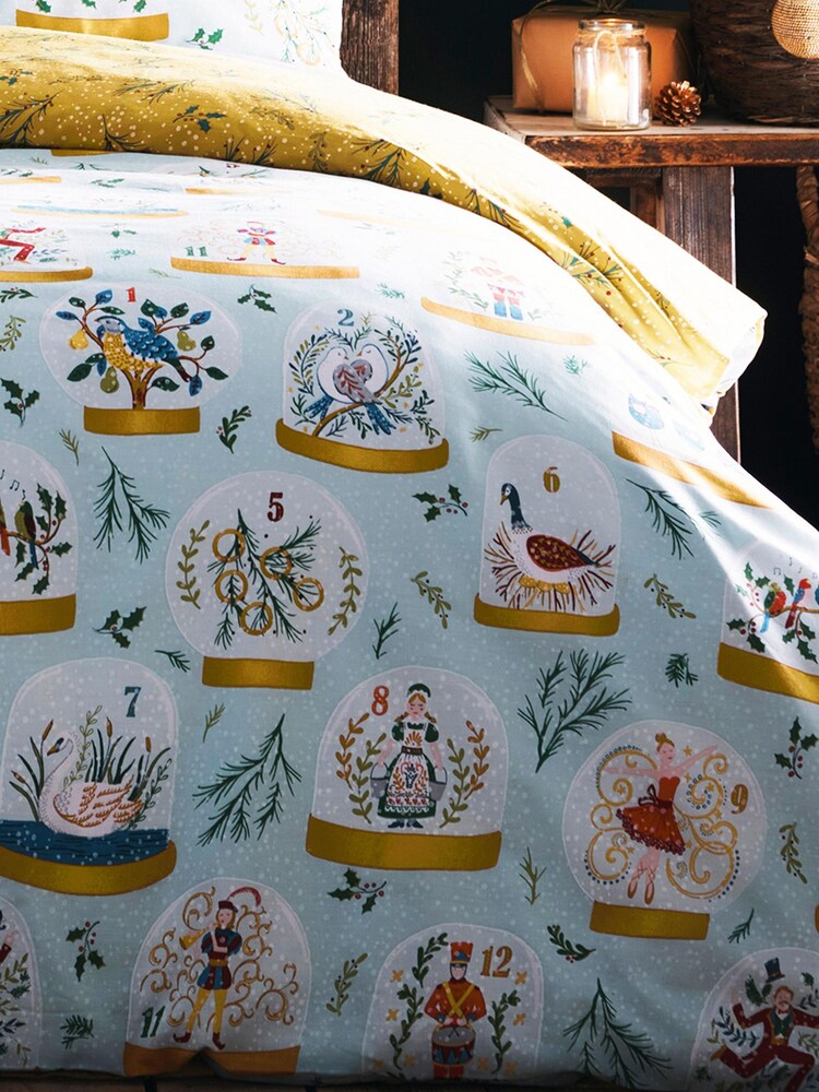 furn. Blue Blue Twelve Days of Christmas Festive Reversible Duvet Cover and Pillowcase Set - Image 2 of 3