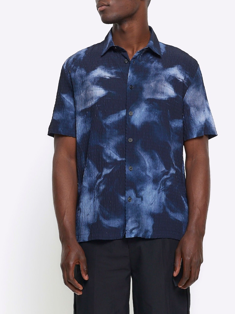 River Island Blue Inky Texture Shirt - Image 1 of 1 River Island Blue Inky Texture Shirt - Image 1 of 1