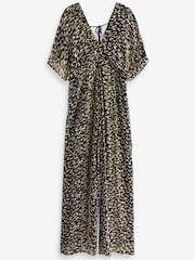 Animal Print Batwing Wide Leg Jumpsuit - Image 1 of 4