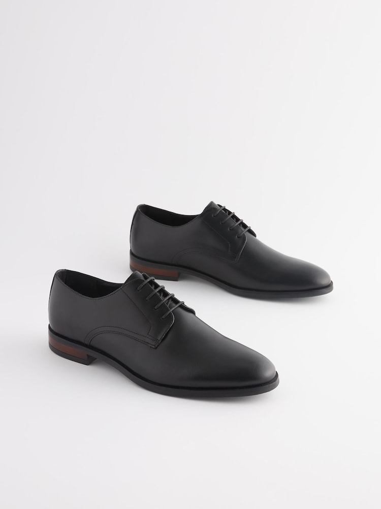 Noir - Chaussures Derby en cuir à bout rond - Image 2 of 6