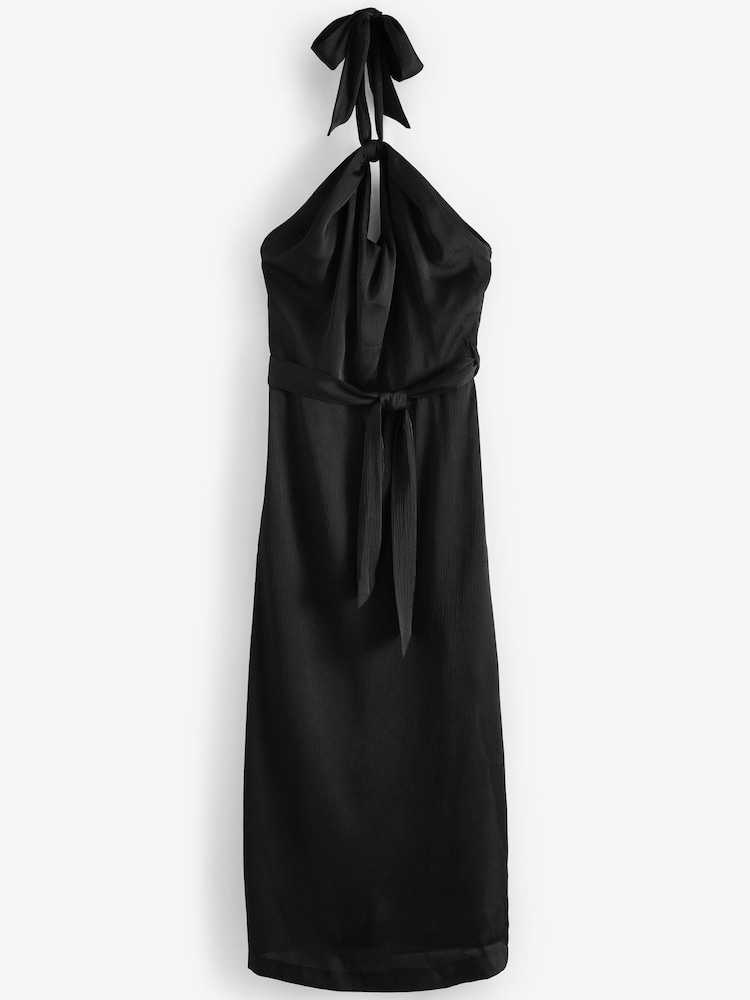 Black Satin Halter Neck Midi Dress - Image 1 of 1