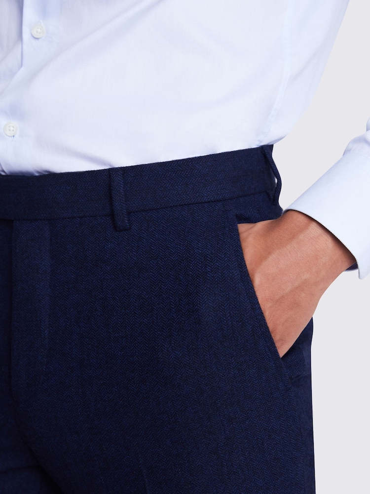 MOSS Ink Blue Tailored Fit Herringbone Suit Trousers - Image 2 of 4 MOSS Ink Blue Tailored Fit Herringbone Suit Trousers - Image 2 of 4