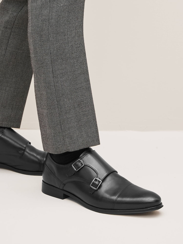 Black Leather Double Monk Shoes - Image 1 of 6