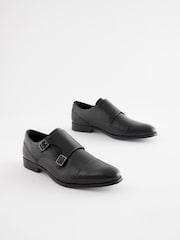 Black Leather Double Monk Shoes - Image 2 of 6