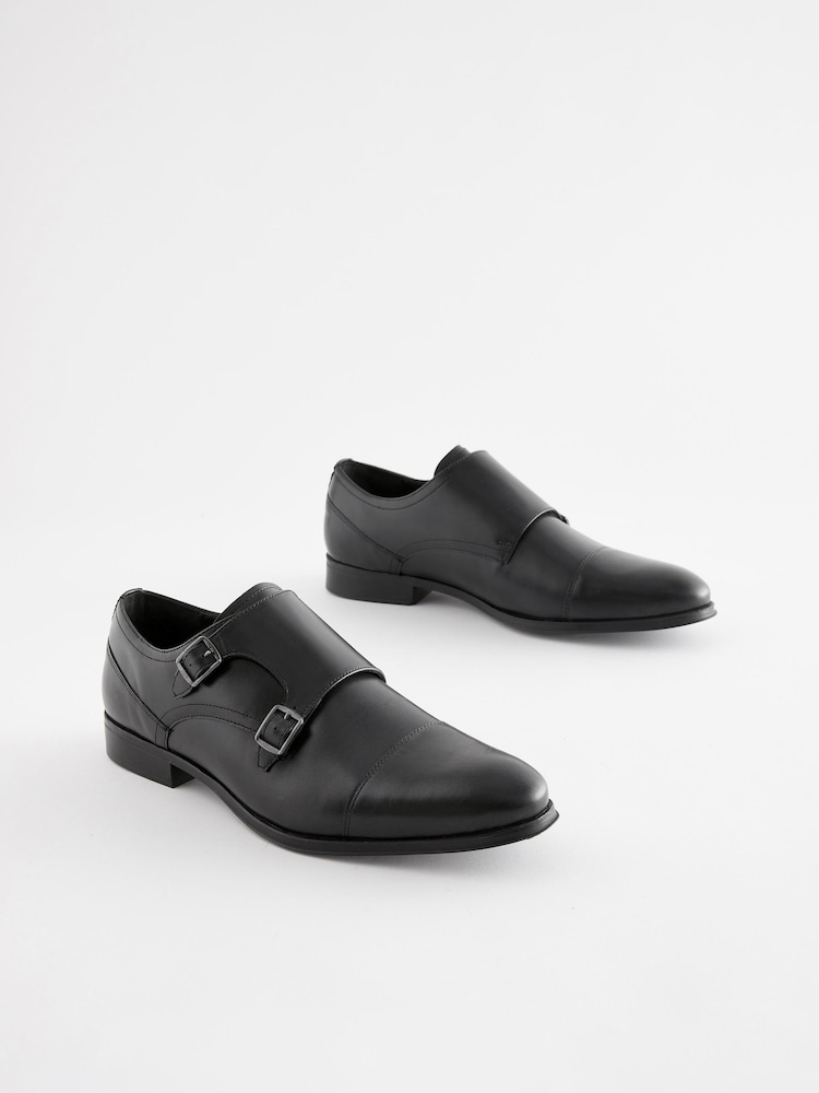 Black Leather Double Monk Shoes - Image 2 of 6