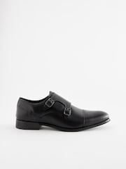 Black Leather Double Monk Shoes - Image 3 of 6